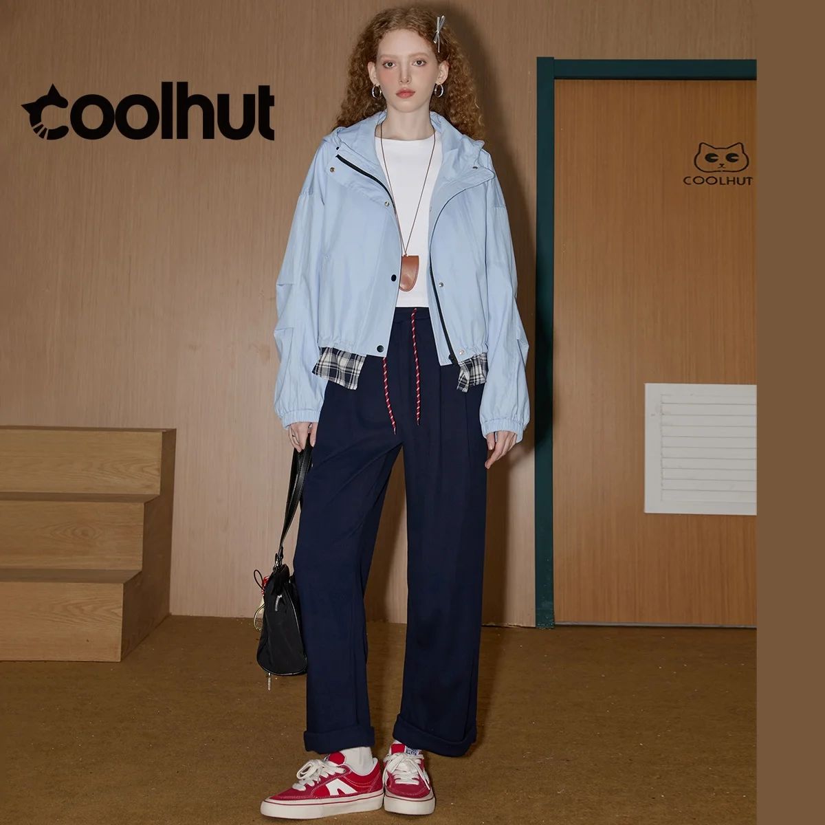 COOLHUT Women's 2025 New Color Block Hooded Windbreaker Sporty Long Sleeve Designer Coat Casual Fall Jacket Fashion Outerwear