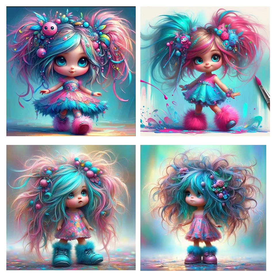 

5D Diamond Painting New Colorful Hair Cartoon Girl Diamond Mosaic Cute Portrait Full Square Round Arts And Crafts Handmade Gift