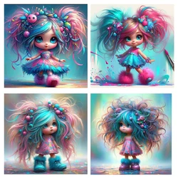 5D Diamond Painting New Colorful Hair Cartoon Girl Diamond Mosaic Cute Portrait Full Square Round Arts And Crafts Handmade Gift