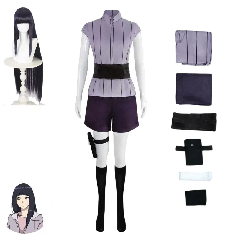 Anime Hyuga Hinata Cosplay Kostüm Damen Halloween Karneval Party Set lila lange süße Perücke Performance Kostüm