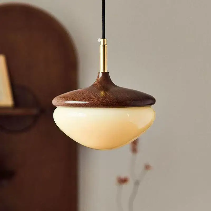 Pendelleuchte im französischen Stil mit Haselnuss-Retro-Design und Holzmaserungslampe für Schlafzimmer, Nachttisch, Esszimmer, Pendelleuchte