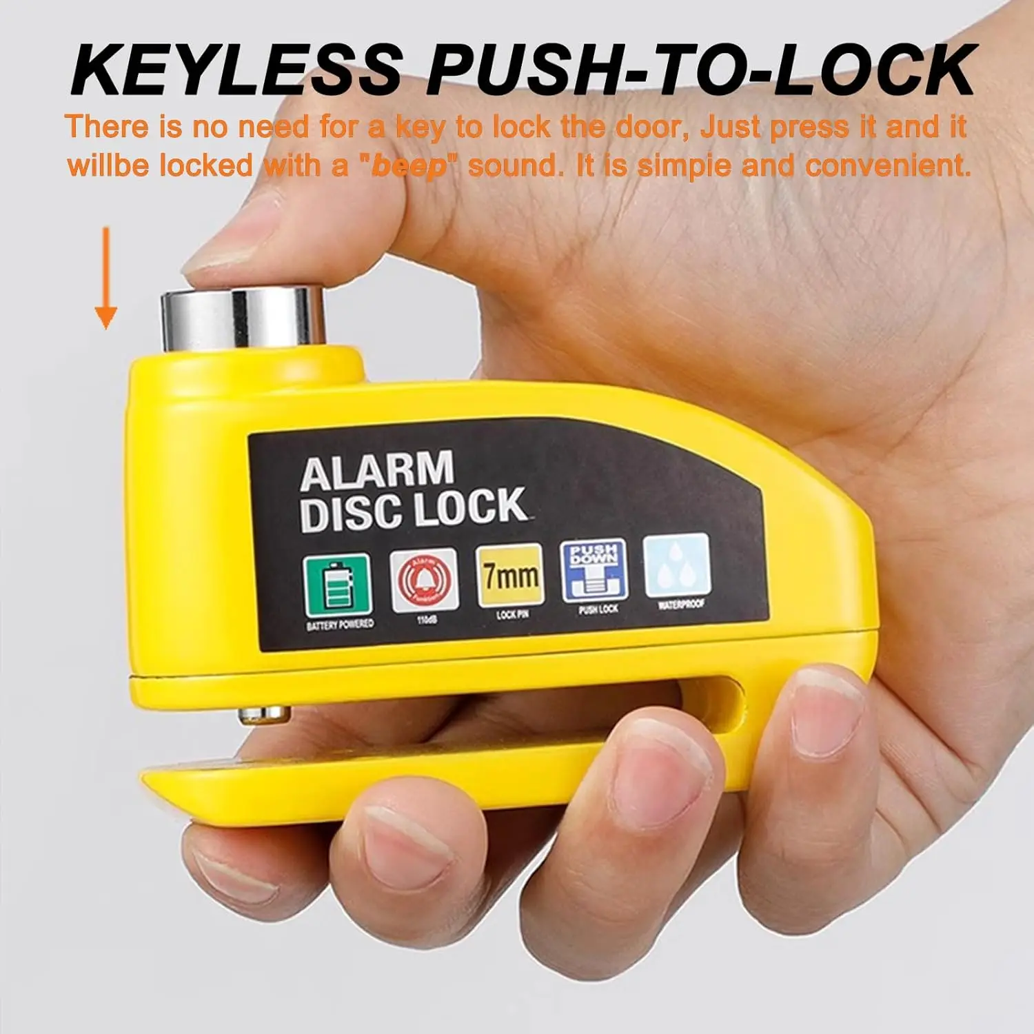 Alarm Disc Lock Motorcycle Disc Brake Lock Anti-Theft Waterproof 110 DB 7mm Pin 1.2M Reminder Cable for Motorcycles Bike Scooter
