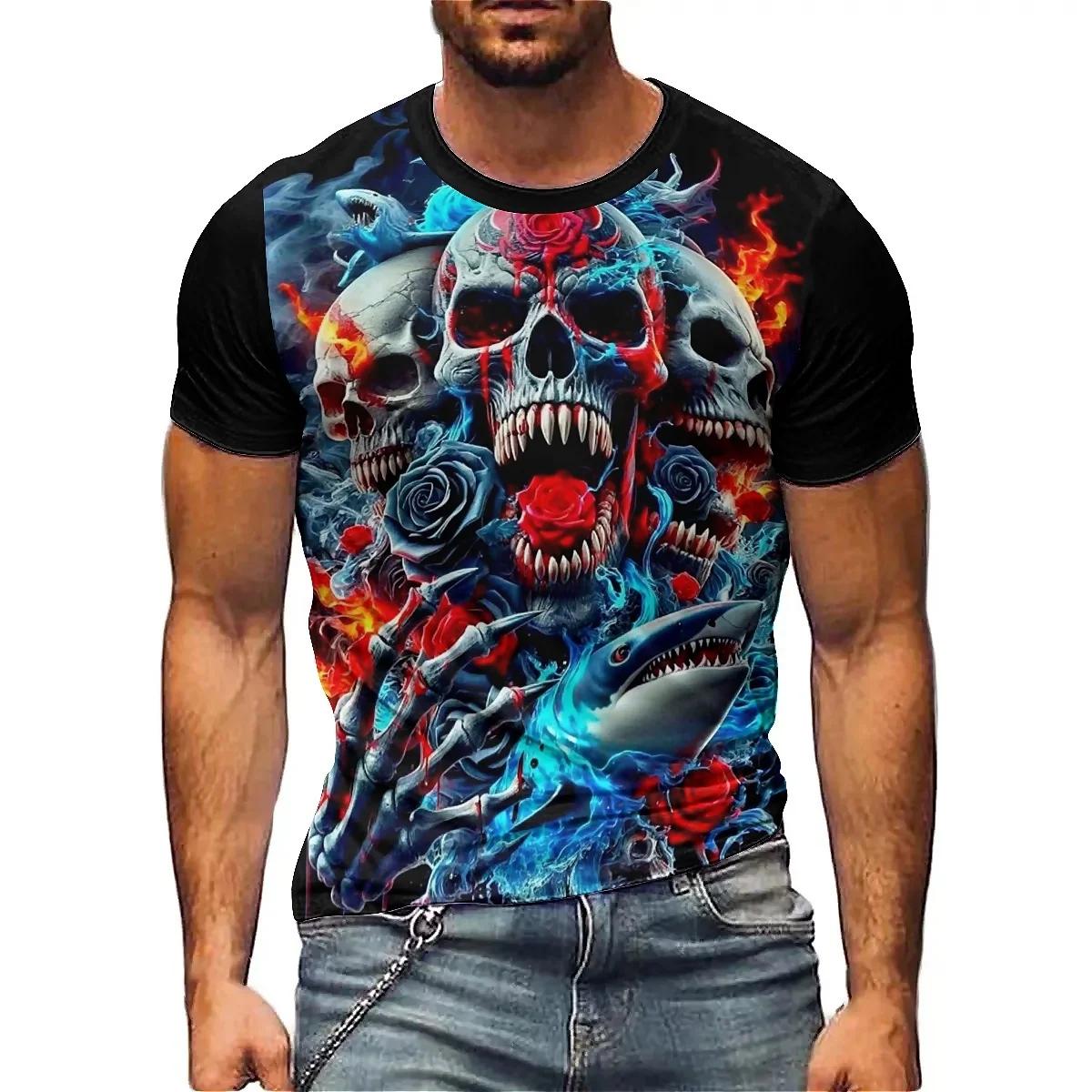 

Novel Loose Street Fashion Men's 3D Printed Short Sleeve T-Shirt - Men's Party Style