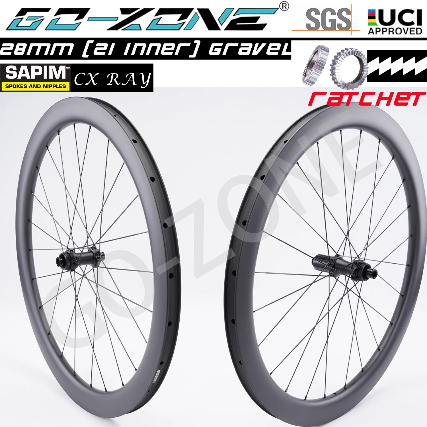 Gravel 700c Ratchet Carbon Wheels Disc Brake Sapim CX Ray 28mm Gozone R330D TA/QR Centerlock UCI Approved Road Bike Wheelset