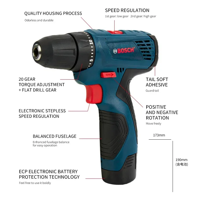 Bosch-Professional Cordless Electric Hand Drill, Multi-Function Screwdriver, Home DIY Tools, GSR120-LI