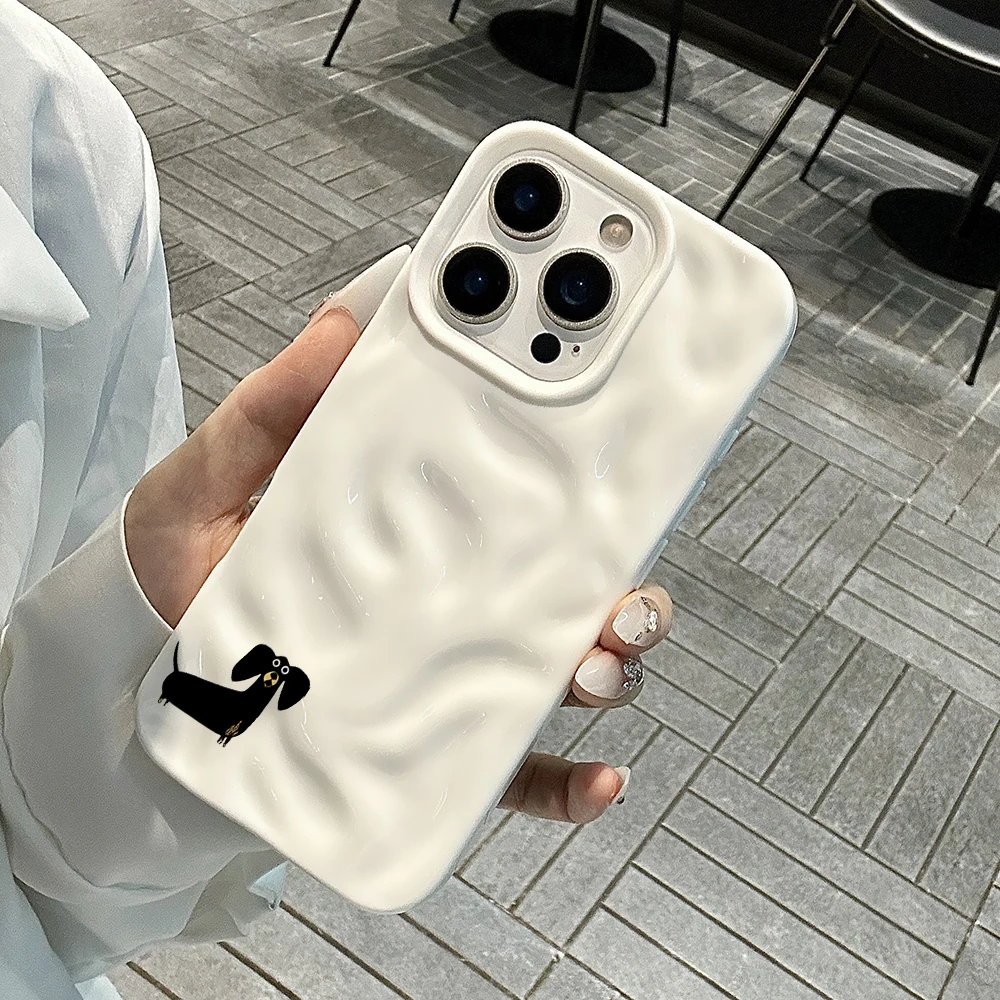 Minimalistische Dackel-Handyhülle für iPhone 17 16 15 14 13 12 11 Pro Max 14 Plus 17Air, Falten-Wellen-Design, weiche Silikonhülle – Detail 4