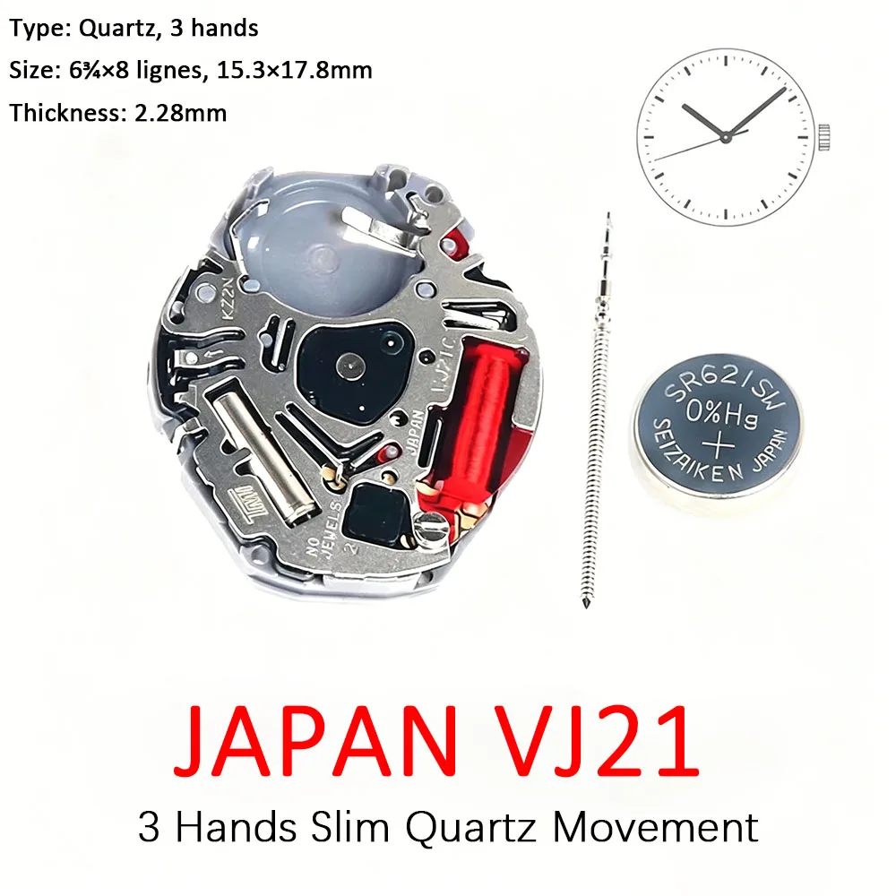 New Ultra Thin VJ21C Quartz Movement, Japanese 3-Hands Watch Movement, Slim Watch Core for Replacement & Repair
