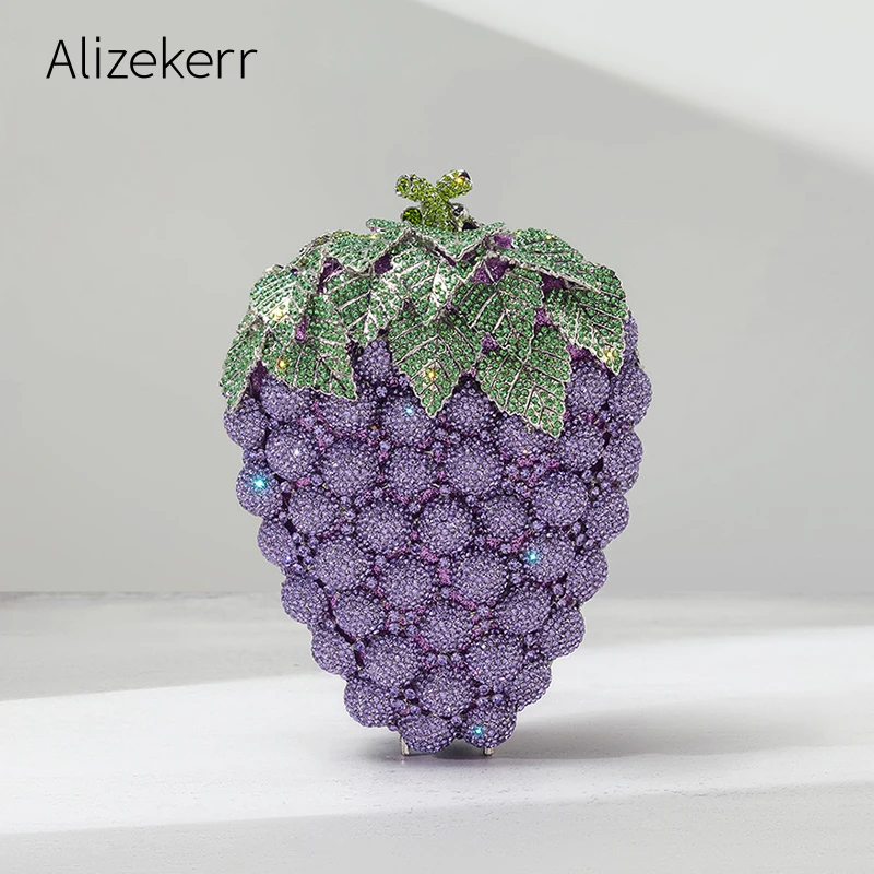 Alizekerr Grape Shaped Crystal Evening Bag Women 2024 Gorgeous Sparkling Diamond Metal Clutch Purses And Handbags Wedding Party