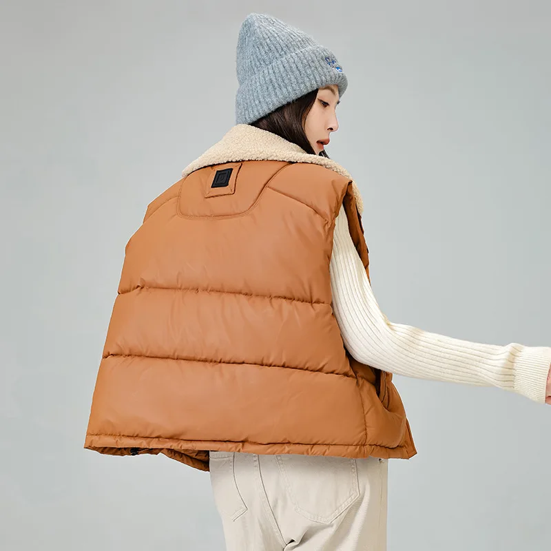 Faux Lamswollen Kraag Katoen Gevoerd Vest Dames Winter Lichtgewicht Warm Mouwloos Gewatteerd Jasje Chique Opstaande Kraag Korte Parka's