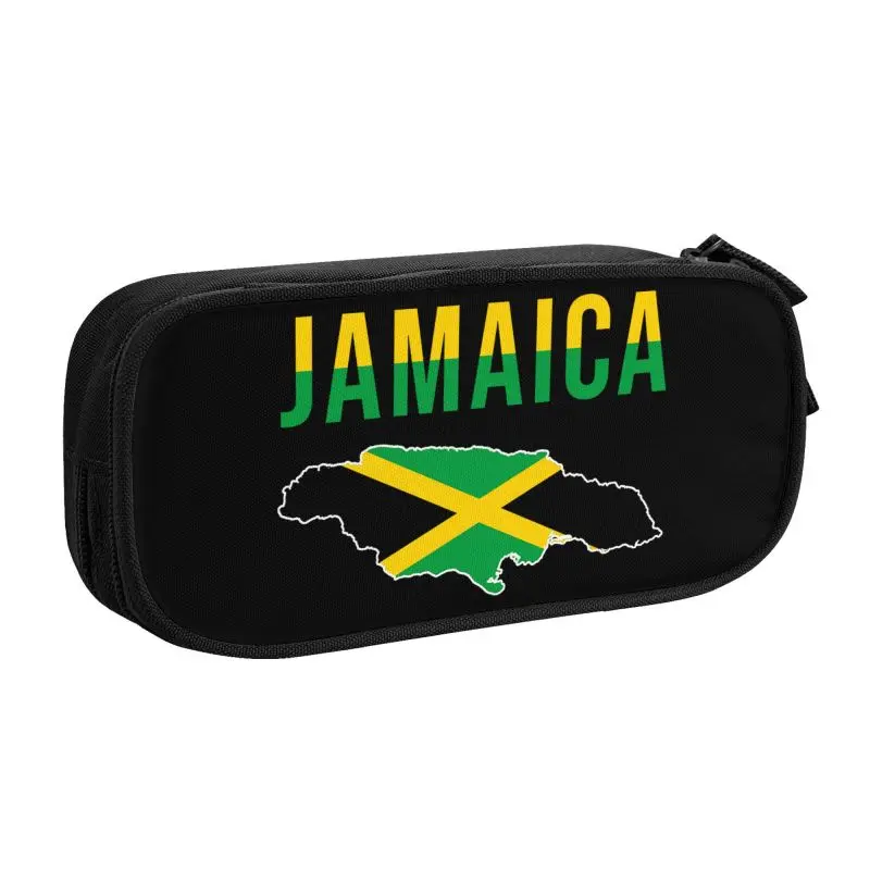 Custom Cute Jamaica Flag Map Pencil Cases for Girls Boys Custom Jamaican Proud Large Storage Pen Bag Box School Supplies