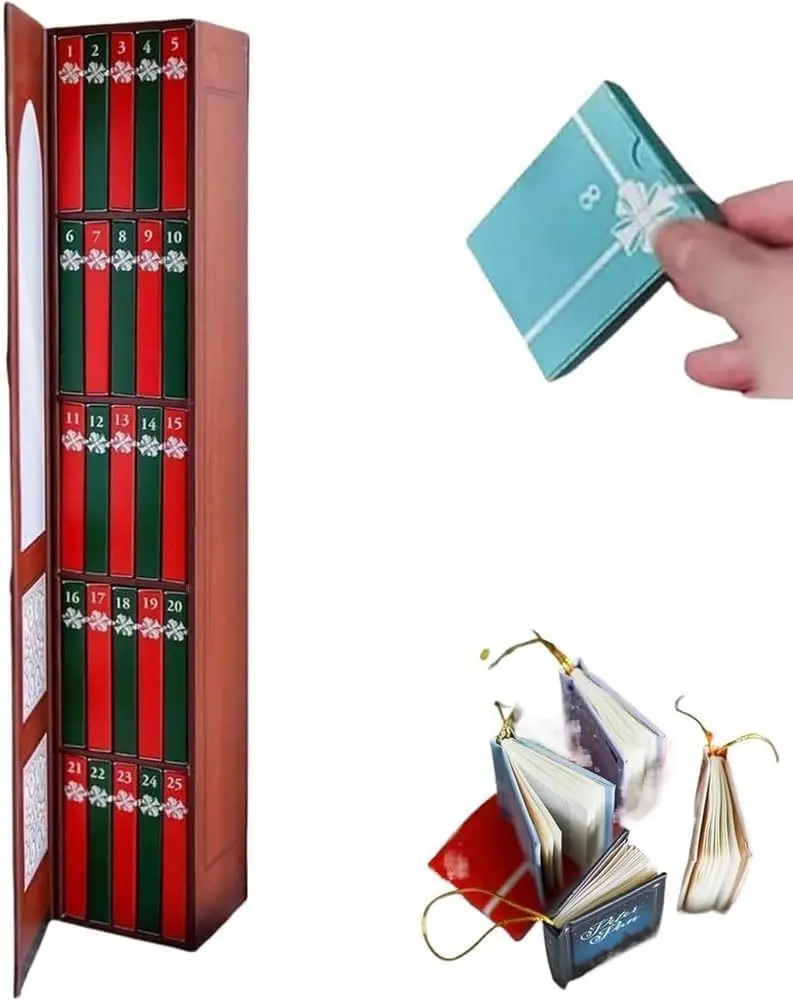 2025 Mini Book Ornament Advent, Advent Calendar with 24 Book Gift, Christmas Books Countdown Calendar for Books Lovers, Holiday