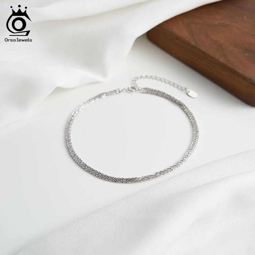 

ORSA JEWELS Multi-layered 925 Sterling Silver Anklet Simple Chain Anklet for Women Dainty Party Jewelry Gift Accessories SA96