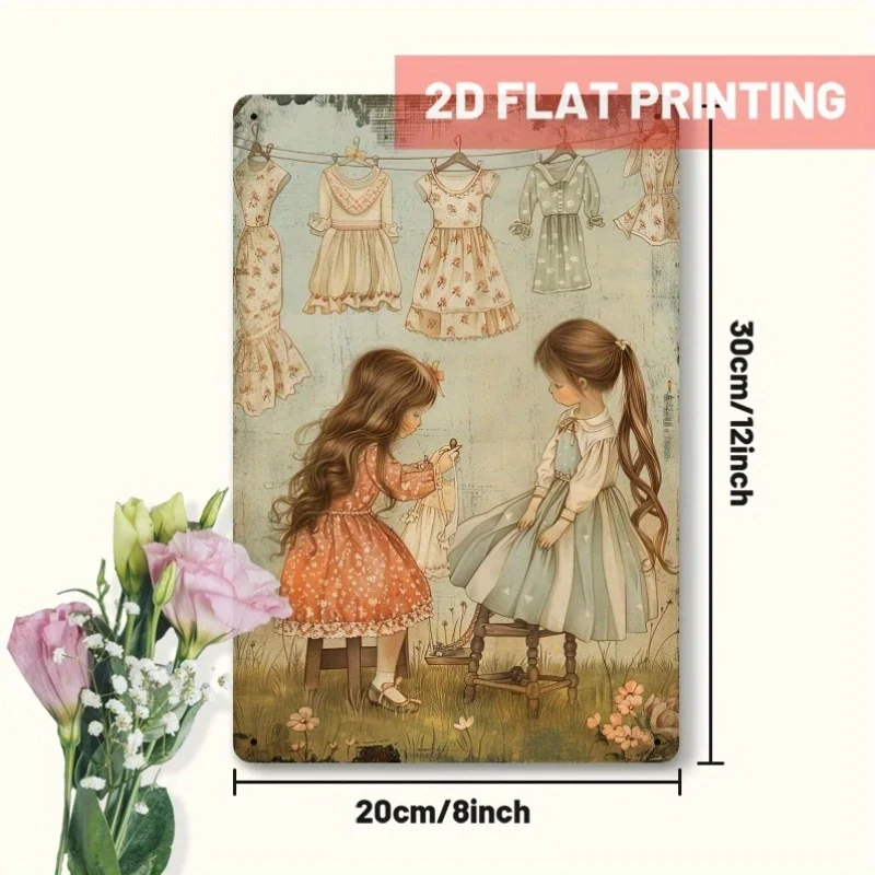 2D Flat - 1pc of a Cute Little Girl Themed 2D Metal Sign for Drying Clothes, Home Decor Suitable for Living Rooms, Porches, Club