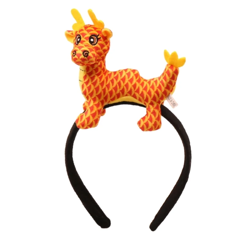 Chinees Nieuwjaar Mascottes Draak Hoofdband Pluche Hoofddeksels Haarhoepel Cartoon Dierenpop Haarband Foto Props Haarsieraden