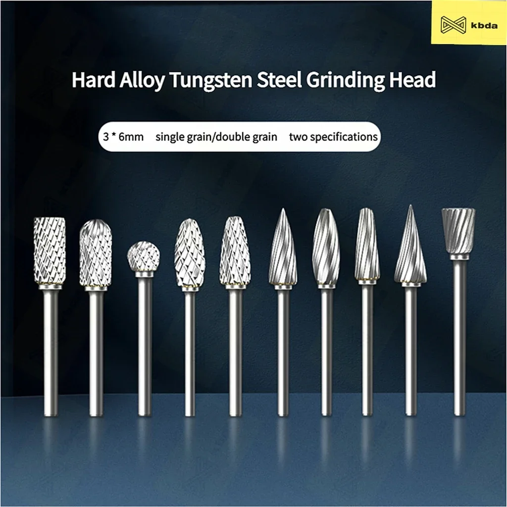 KBDA 10pcs/set 3x6mm Carbide Tungsten Steel Grinding Head for Woodworking Drilling Metal Carving Engraving Polishing