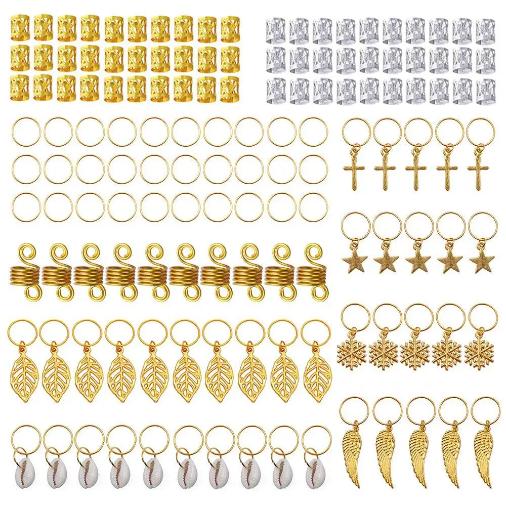 140pcs Hair rings regular-style braided seashell leaf cross snowflake wing pentagram spring pendant set