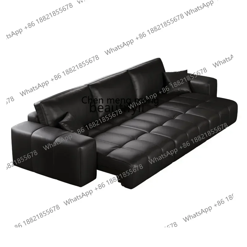 X Medieval style, sofa real cowhide electric retractable adjustment living room multi-functional zero wall sofa bed
