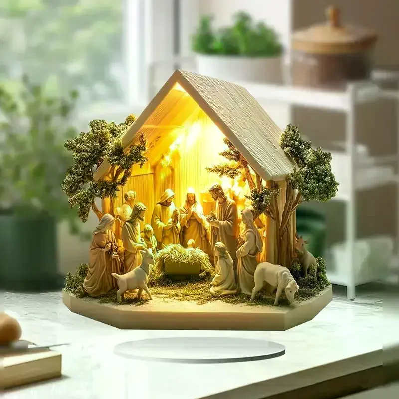 

Desktop Decor Family Statue Jesus Tree Of Life Newborn Acrylic Flat Plate Desktop Decoration Ornaments For Home Decor