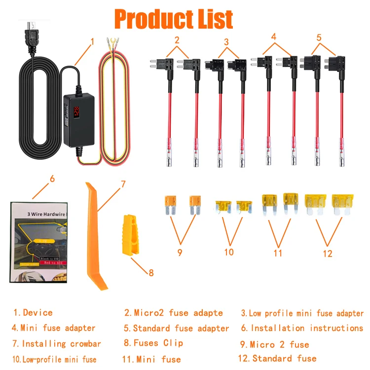 for 70mai Micro Usb 12V 24V to 5V Dash Cam Hardwire Kit Circuit Low Voltage Protection FOR 70mai A800S A500S S500 pro D06 M300