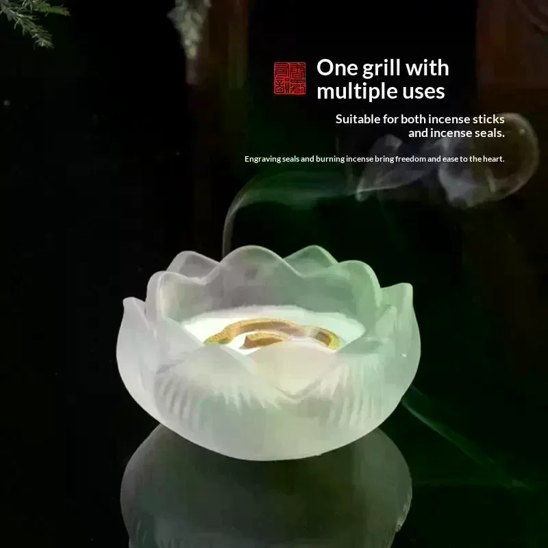 Creative Crystal Glass Lotus Incense Holder Home Decor Indoor Fragrance Stick Burner Smudging Ceremony Tea Ceremony Zen Ornament