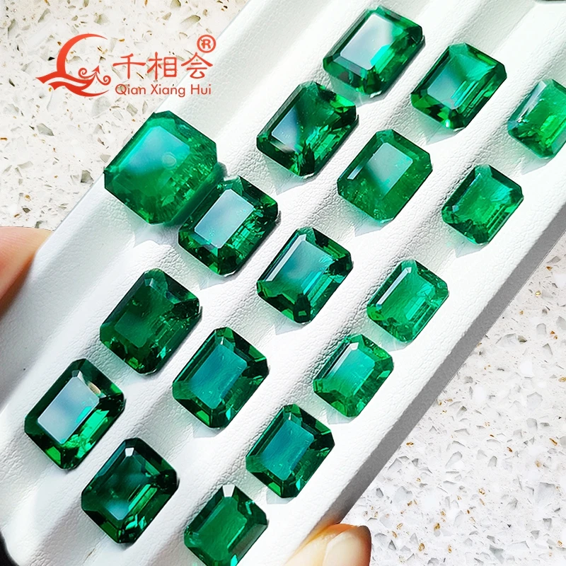 Dark green color Rectangle shape Created Hydrothermal  Muzo Emerald including minor cracks and inclusions loose gemstone