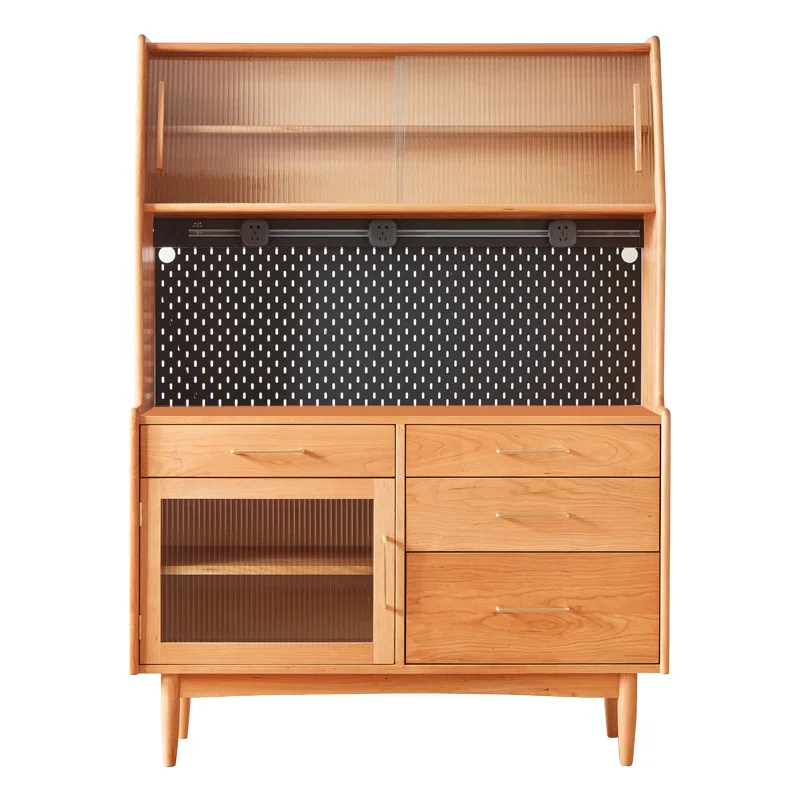 

Japanese dining side cherry wood integrated wall high cabinet wine cabinet solid wood storage Nordic living room entrance