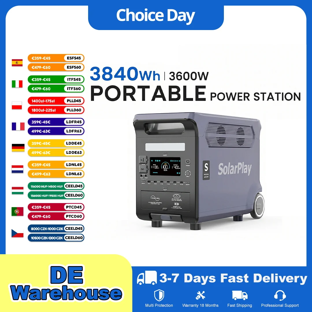 Solarplay Q3600 Draagbare Power Station 3600W Zonnegenerator 3840Wh Lifepo4 Batterij Noodstroomvoorziening Buiten Kamperen Mobiele Stroomvoorziening