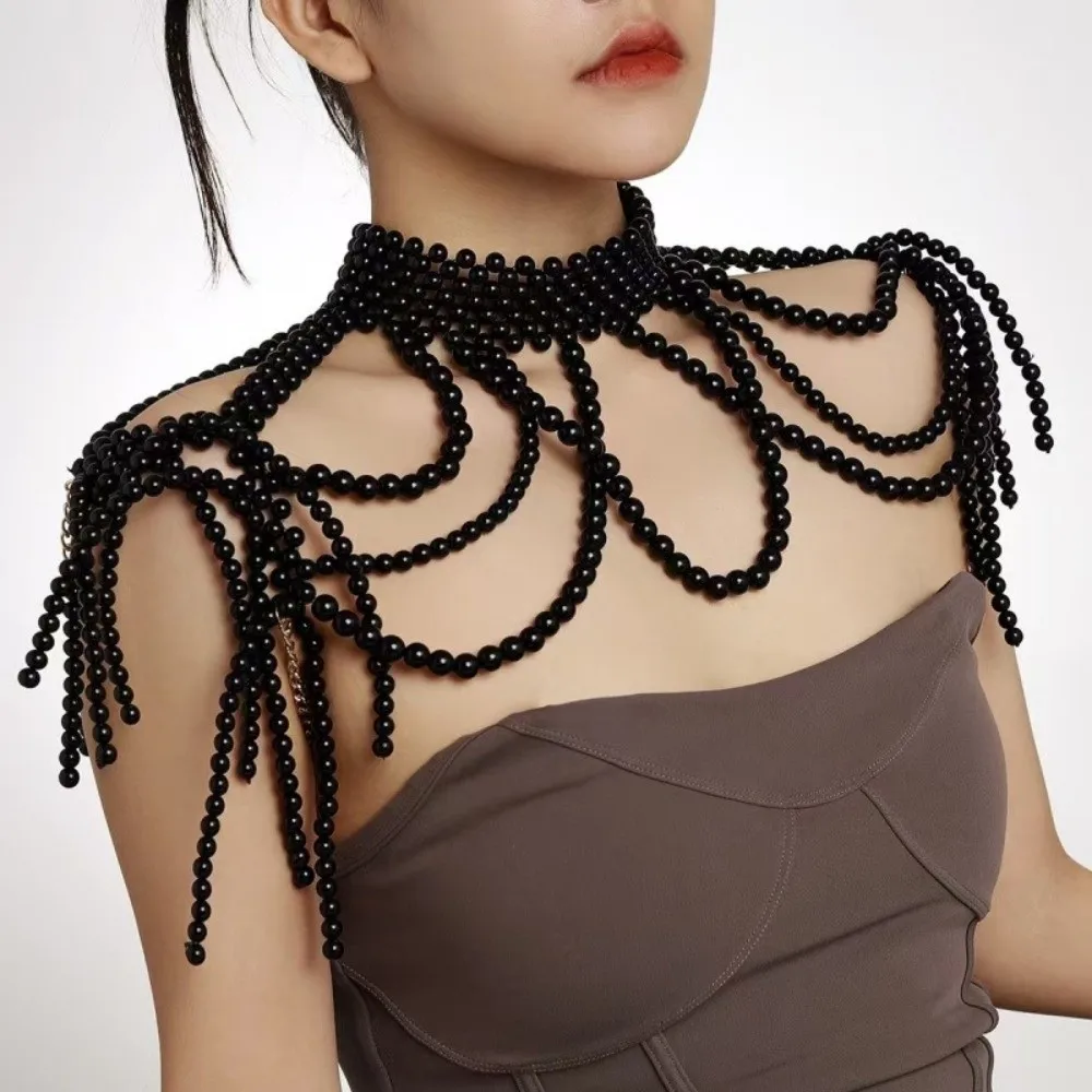 Handmade Beaded Pearl Shoulder Chain Hollow Tassel Imitation Pearl Pearl Shawl Two Sides Tassel Fringe Draped Chain