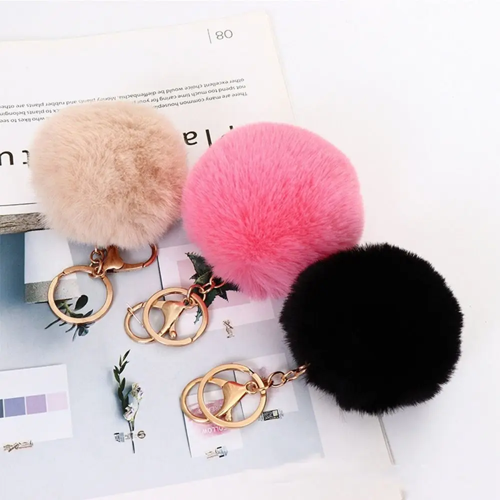 Imitation Rabbit Fur Plush Ball Pendant Solid Color 8cm Fluffy Ball Keychain Hanging Decoration Car Keyring Bag Accessories