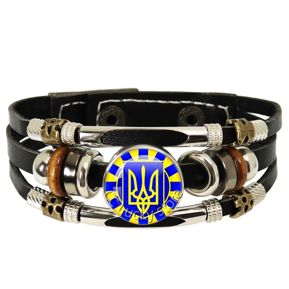 18mm Multilayer Leather Bracelets Ukrainian flag Glass Cabochon Jewelry Backpack National Emblem Logo Souvenir Accessories Gifts image 3