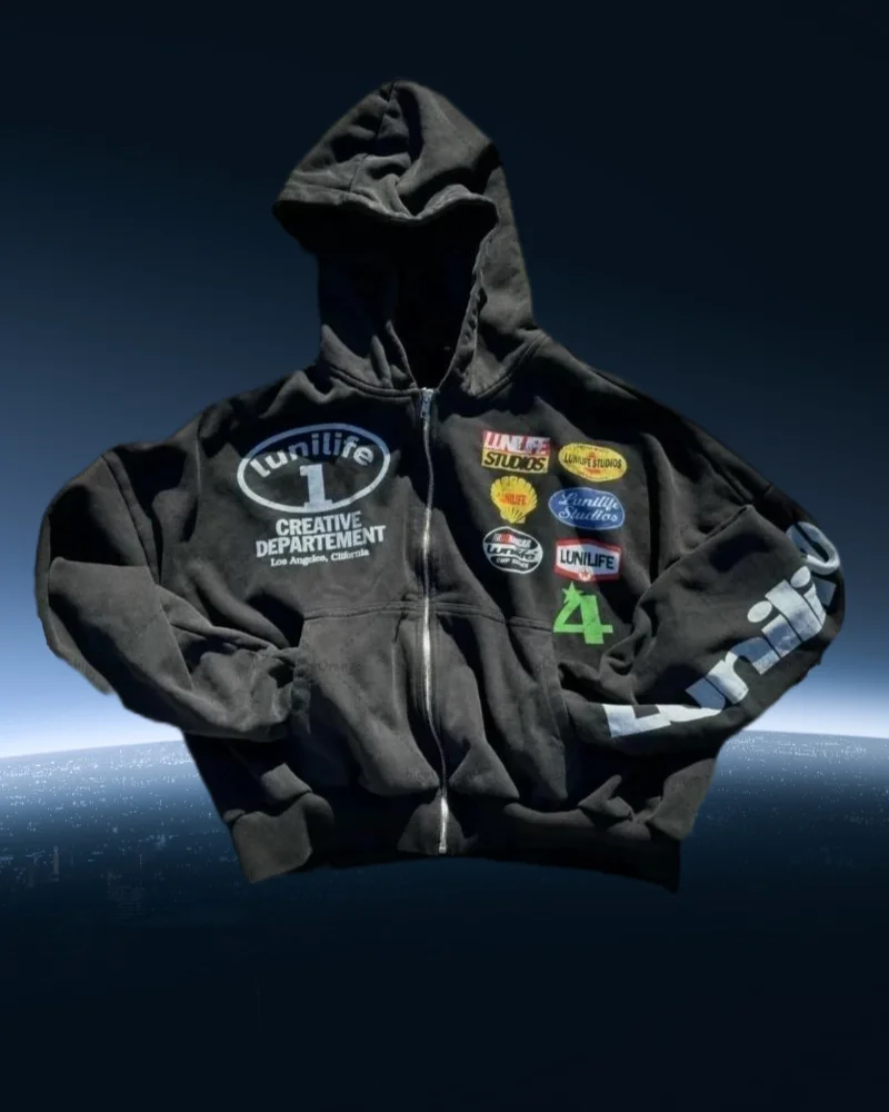 

New Trend zip up hoodies Y2K Harajuku Punk Casual Clothes Trend Streetwear American Vintage Badge Print Zipper Hoodie for Men