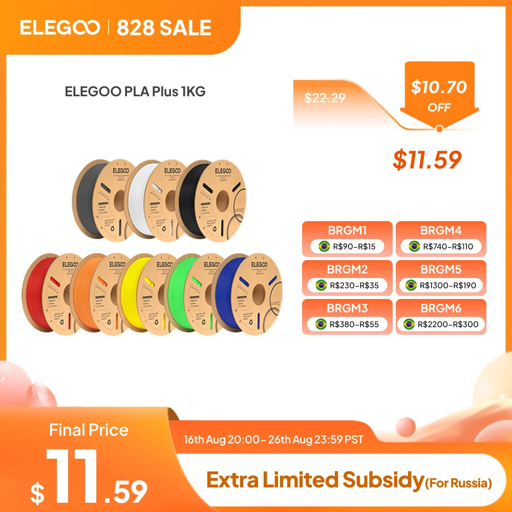 ELEGOO PLA + Filamento 1.75mm 3D PLA para materiais de consumíveis de impressora FDM compatível com a maioria das impressoras FDM (1KG/carretel, 2,2 lbs)