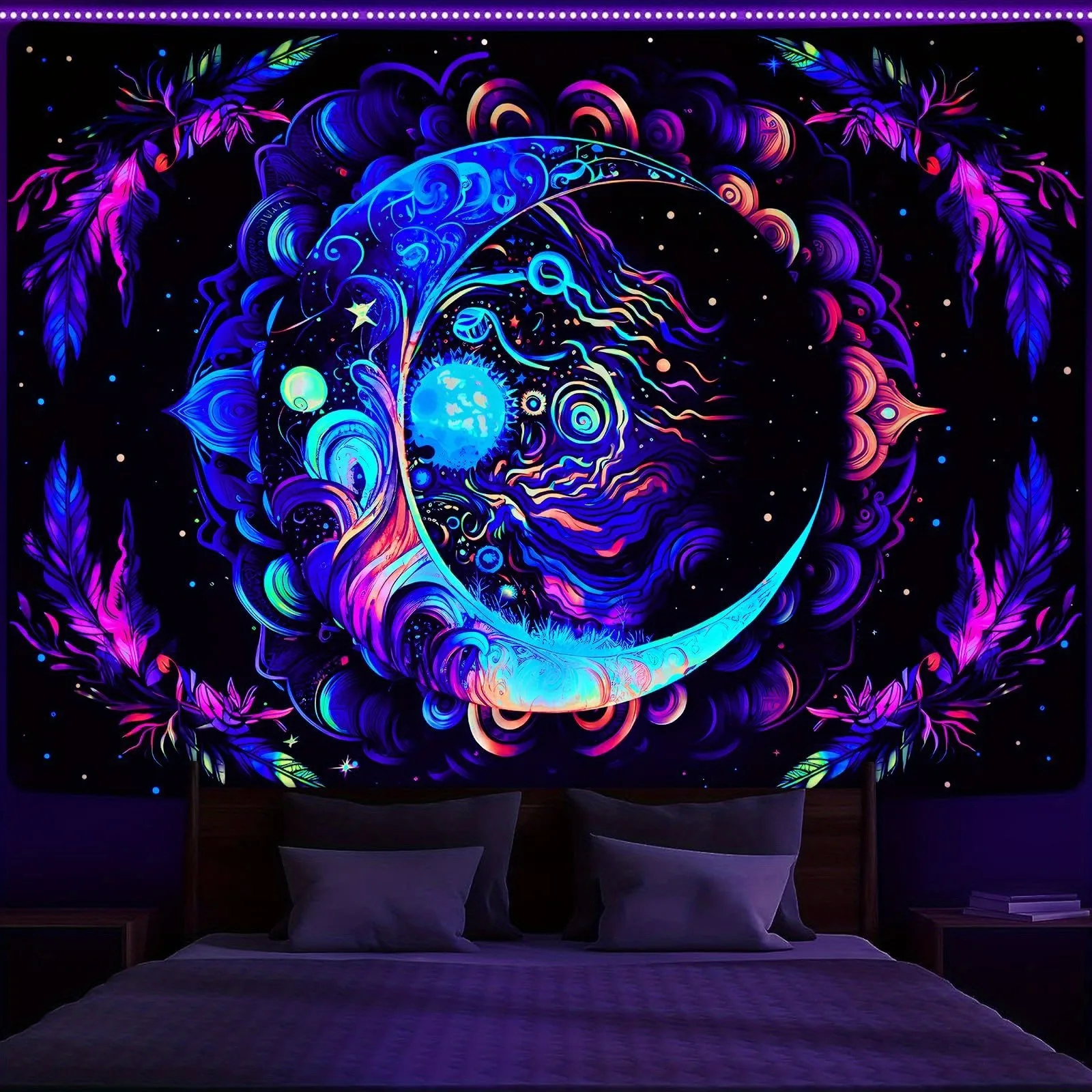 

Mysterious Moonlight Fluorescent Tapestry, Embrace the Charm of the NightUV tapestry wall hanging bedroom home party decoration