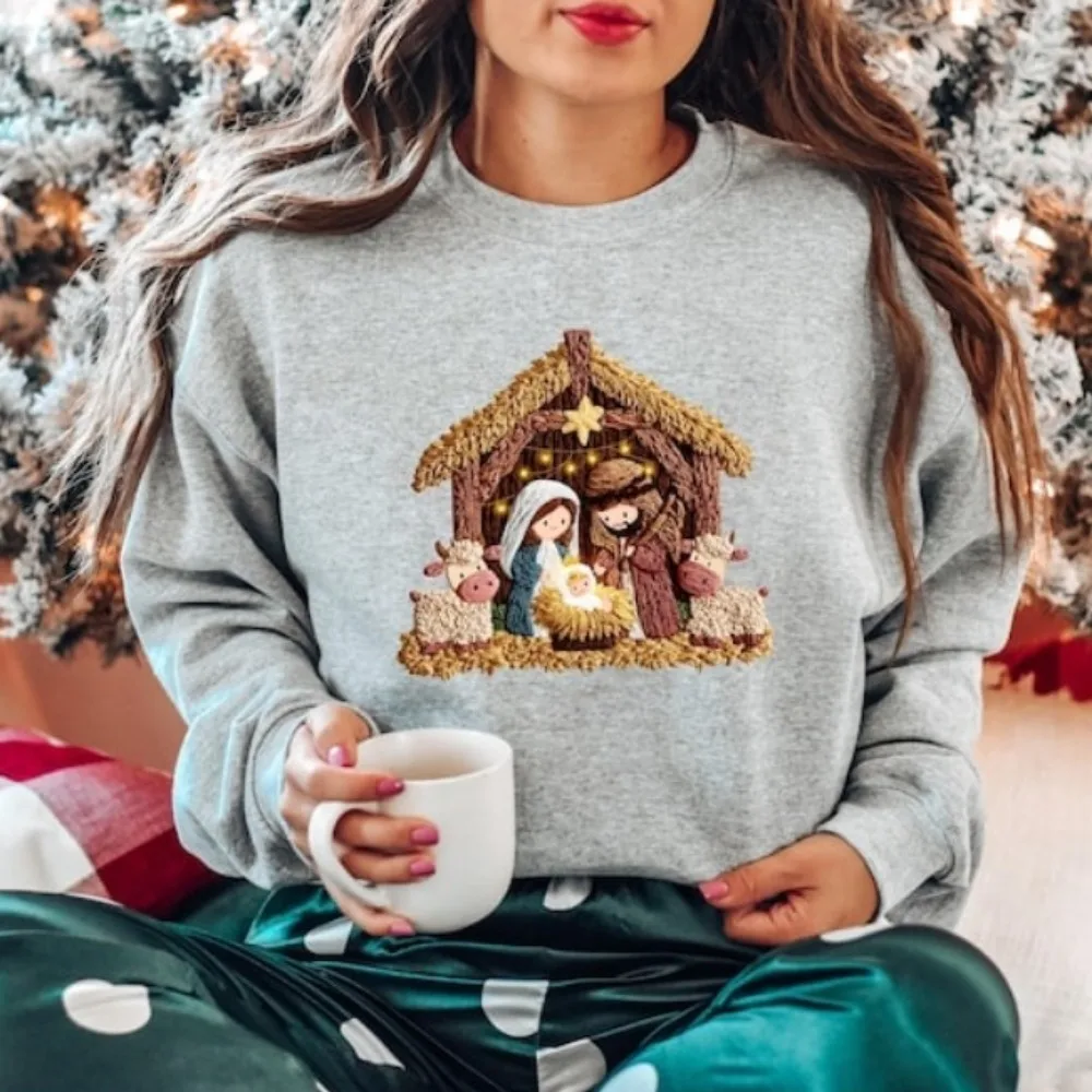 

Святая ночь, новогодняя толстовка, свитер для Рождества, подарок всех толстовок с капюшоном, одежда для рождественской сцены, графическая одежда, зимний подарок для любителей Иисуса