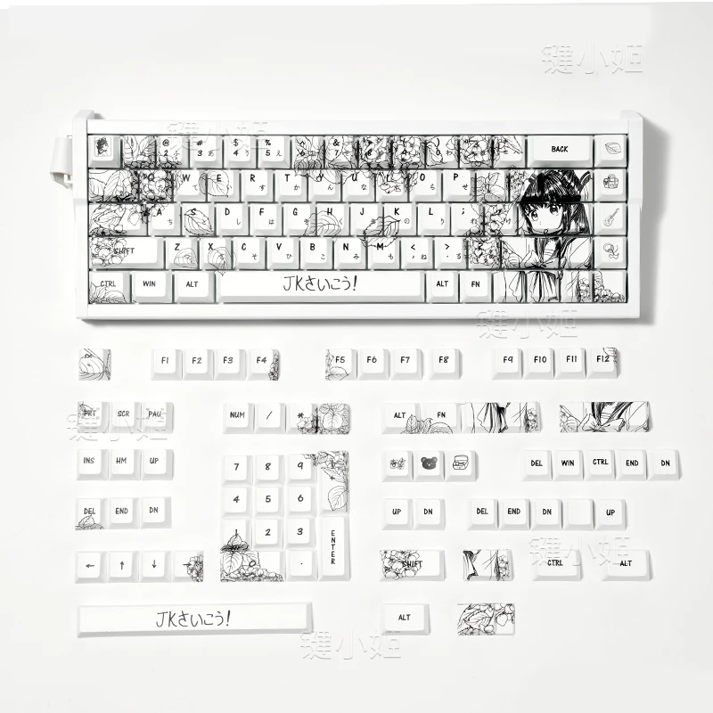

141 клавиш JK Girl Keycaps Персонализированная индивидуальная тема Оригинальные Pbt милые анимационные высококачественные колпачки для ключей для изготовления 68 Mad68 Wooting 60