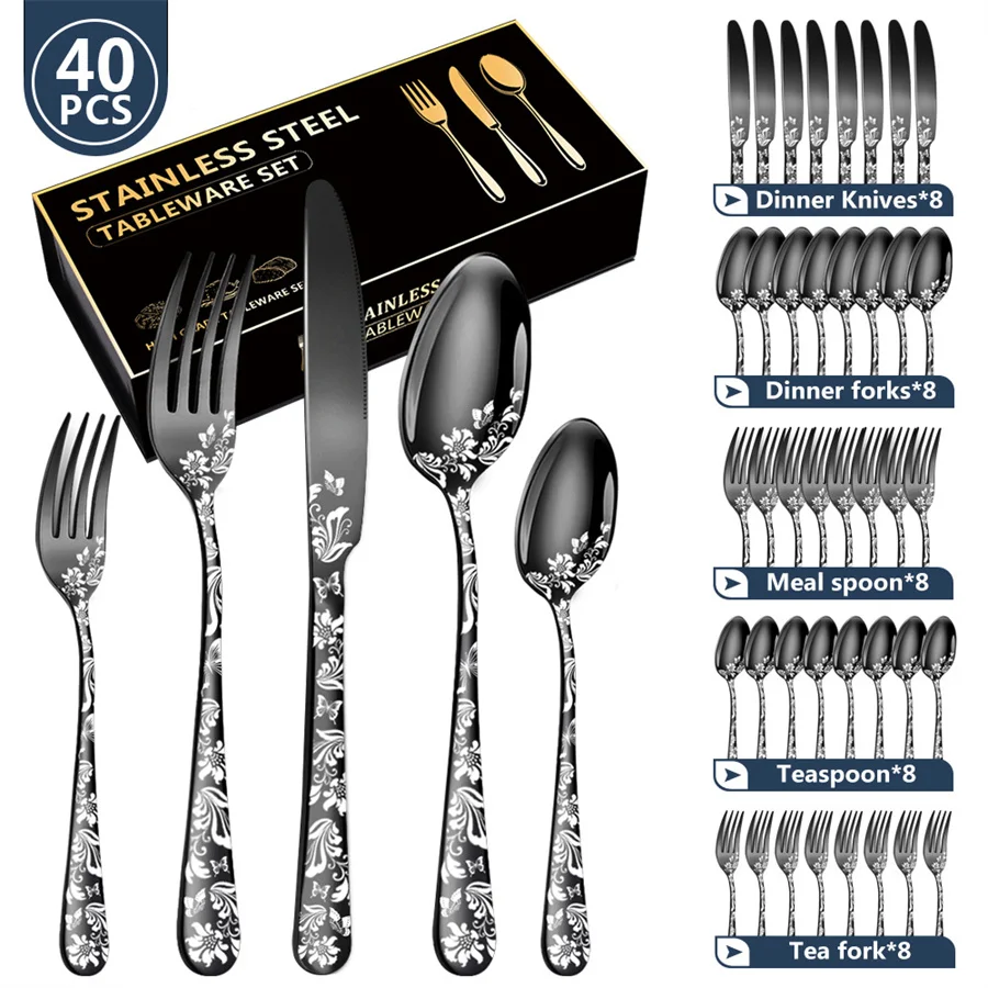 Stainless Steel Cutlery Set, Steak Knife, Fork, Spoon, Fashion Tableware, High Quality, 4 Sets, 40Pcs per Box