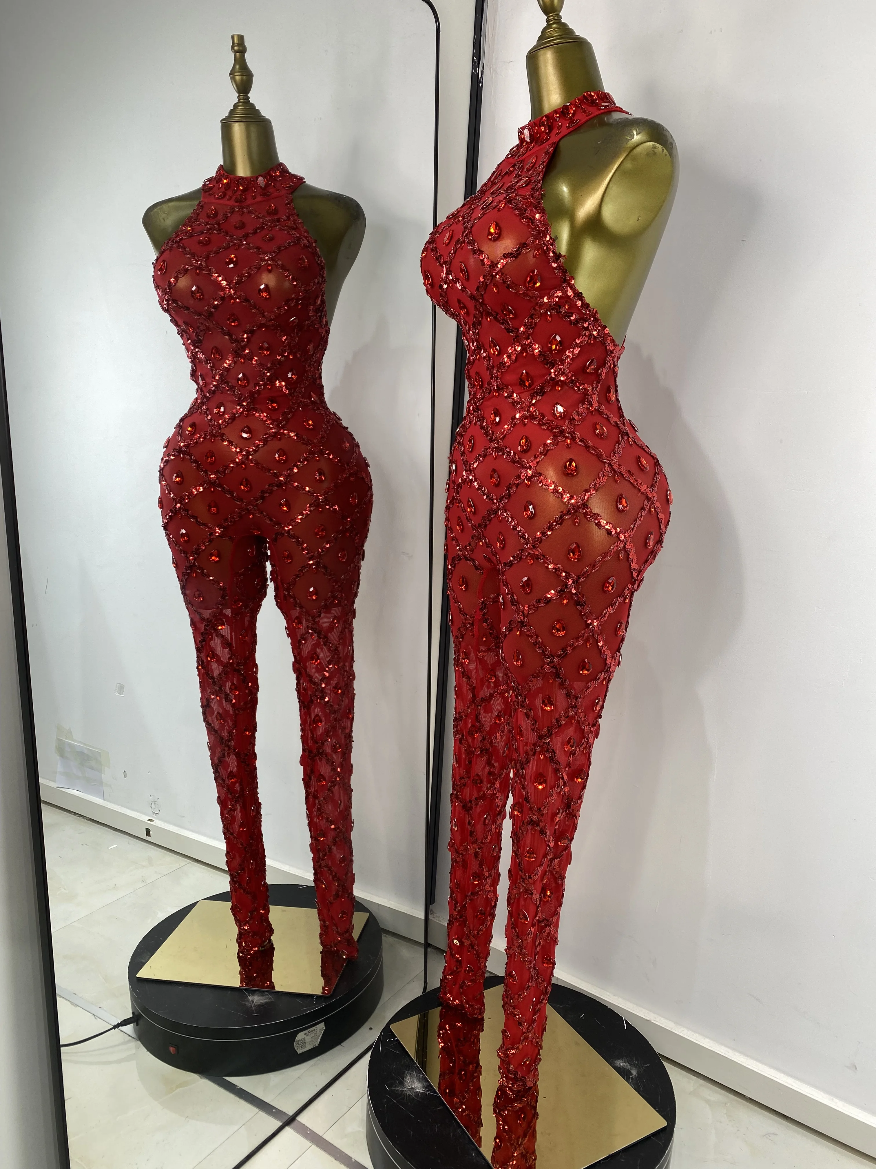 الجملة النساء الراين الترتر منقوشة شبكة Bodycon حللا ملهى ليلي DJ راقصة المرحلة ازياء الموسيقية مساء نادي اللباس