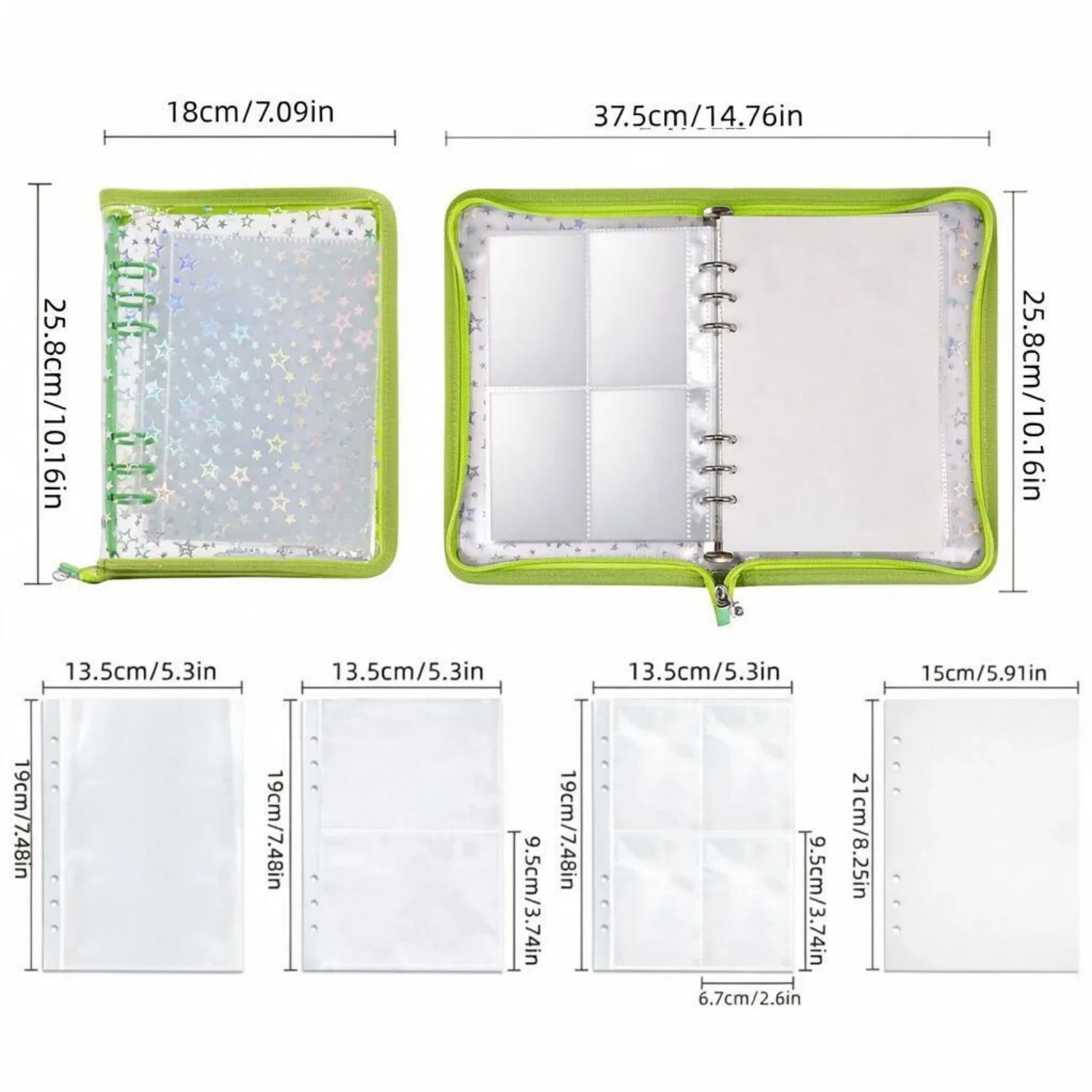 Refillable 6 Ring Notebook Binder Clear Soft PVC Binders 3 Size Pockets and 20 Release Papers for Planner Sticker Collection view 6