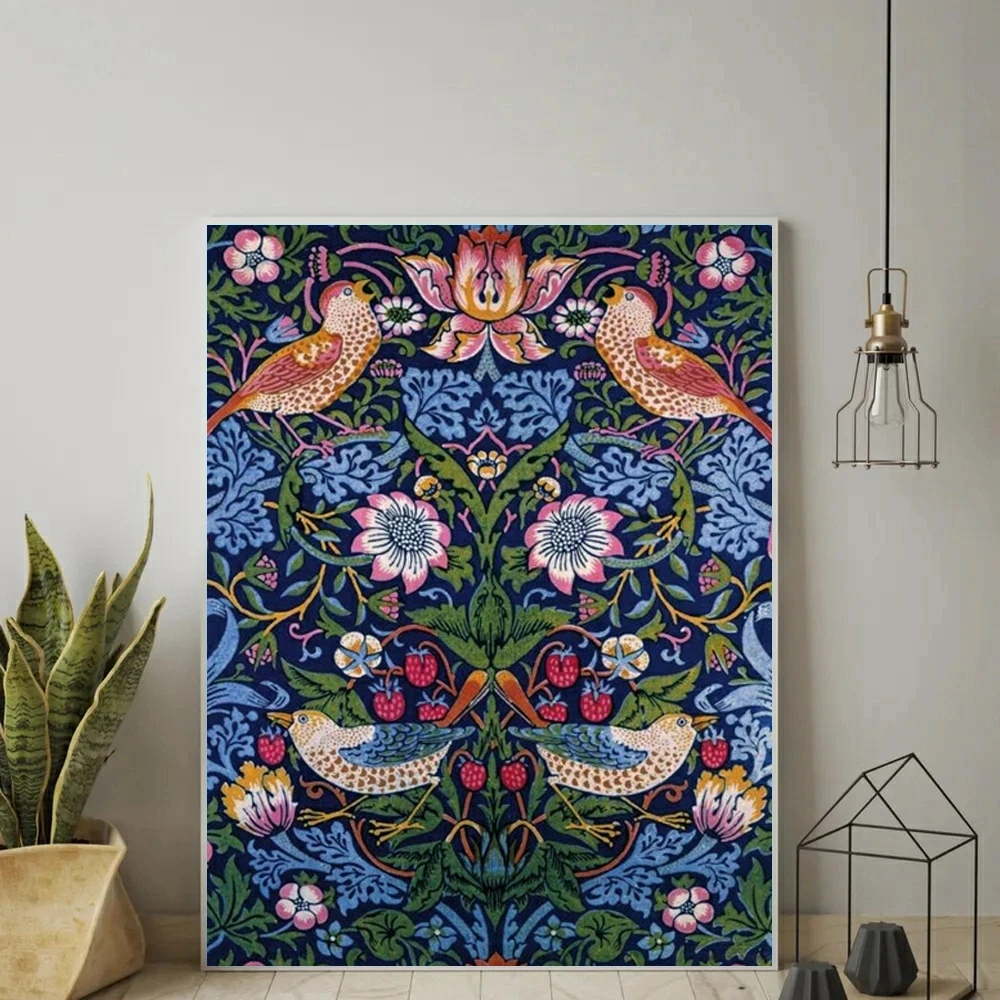 Abstrakcyjny William Morris DIY wiertła diamentowe malowanie truskawka złodziej kwiat liść ptak haft Cross Stitch mozaika do dekoracji domu