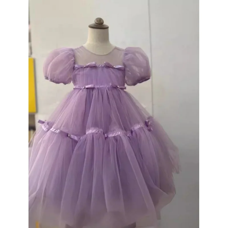 

High-End Girls Dress Summer2024New Girls' Super Fairy Gauze Dress Children's Birthday Dress Purple Princess Dress