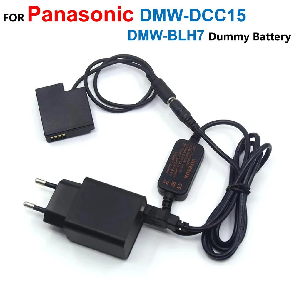 

DMW-DCC15 BLH7E BLH7 Coupler Fake Battery+USB Power Adapter Cable+Charger For Panasonic DMC-GM1 GM5 GF7 GF8 GF9 LX10 LX15 GF9KGK