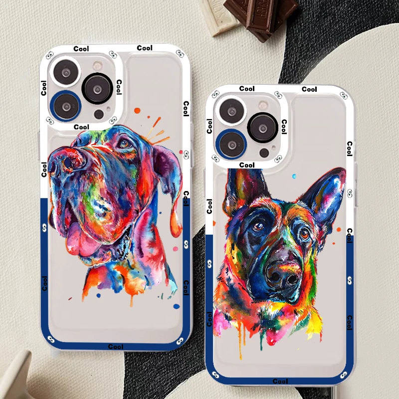 

English Bulldog Terrier plash Cute Dog Phone Case For iPhone 13 14 Pro Max XS XR 12 11 Pro 13 Mini 6 7 8 Plus Clear Back Cover