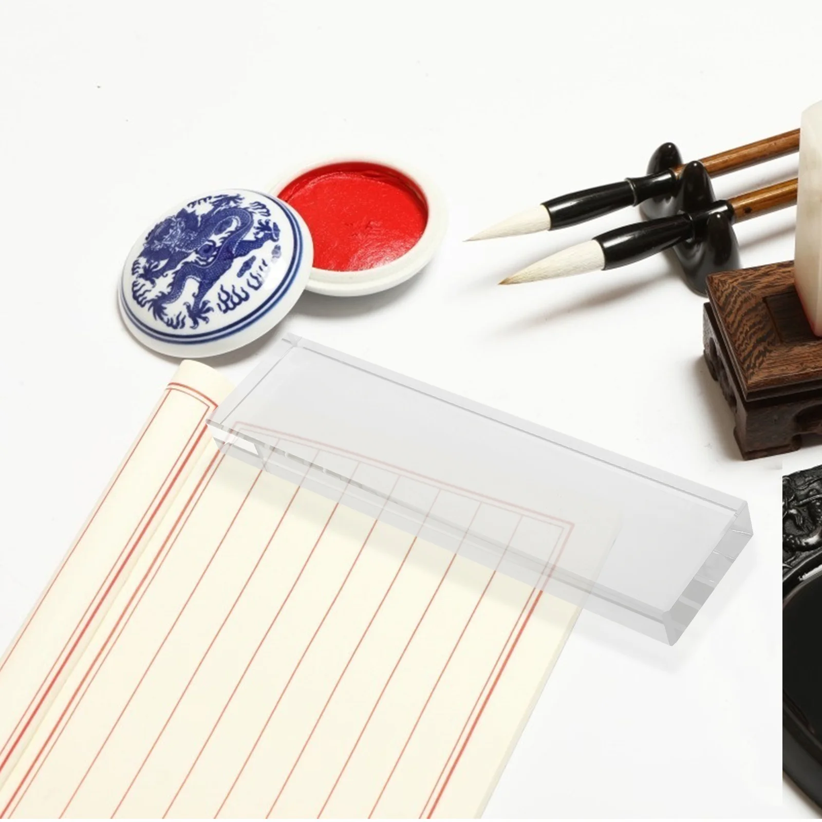 

Glass Calligraphy Paperweight Polished Transparent Long Bar Shape Desk Ornament Decorative Clear Glass Block for Chinese