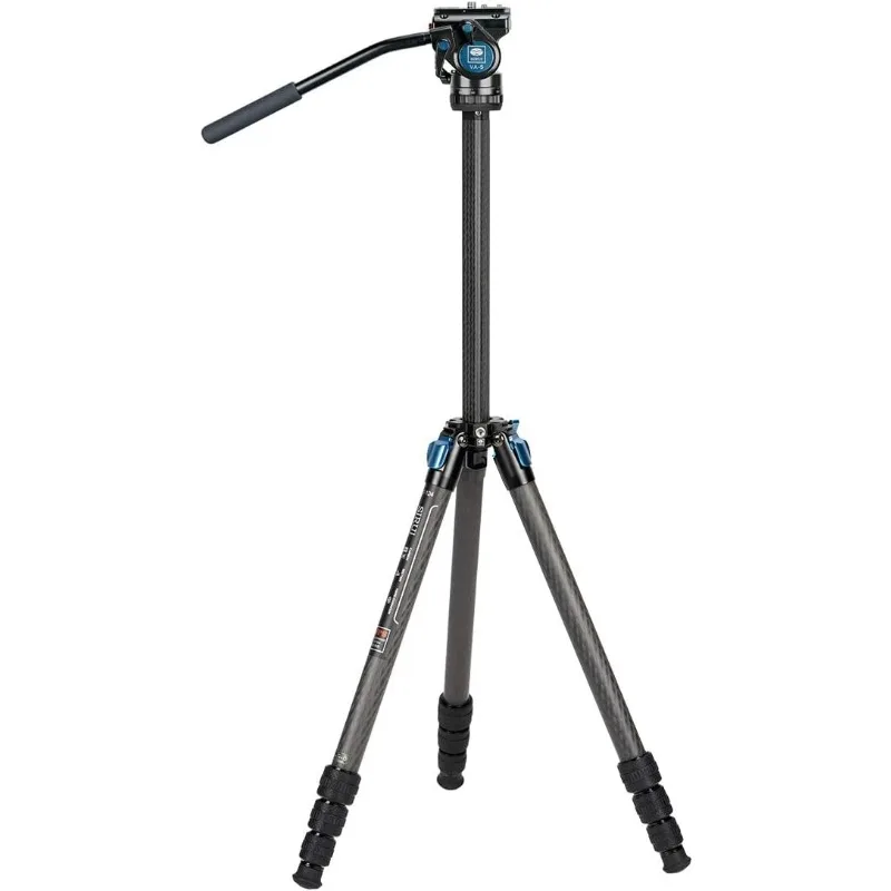 124+VA-5 Carbon Fiber Tripod with Fluid Video Head, Triangular Centre Column, Waterproof,4 Sections, 62.2inch, Load 6.61lbs