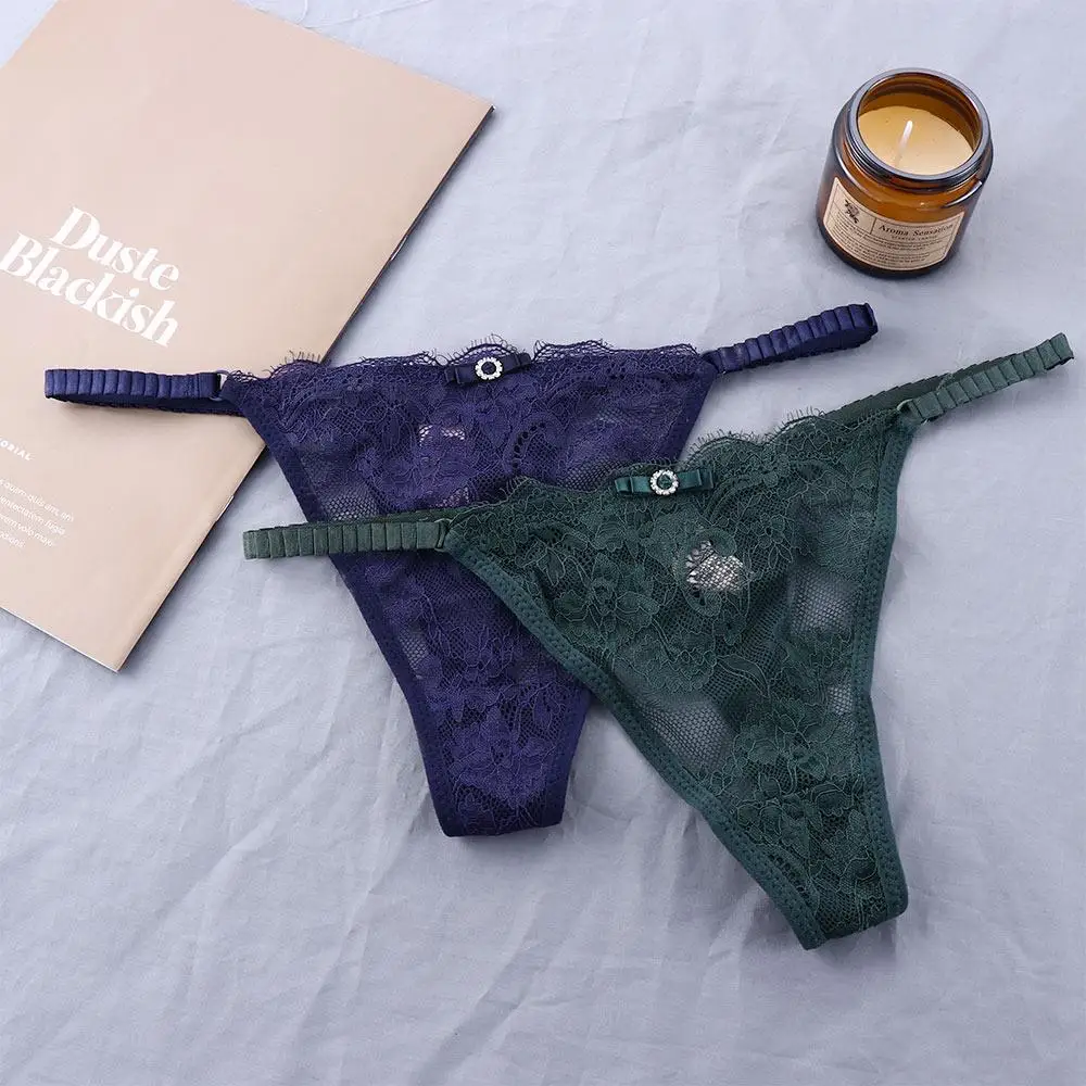 

Breathable Seamless Low Waist Girls Cotton Crotch Sexy Underpant Panties Lace Thong Flower G-strings Female Briefs