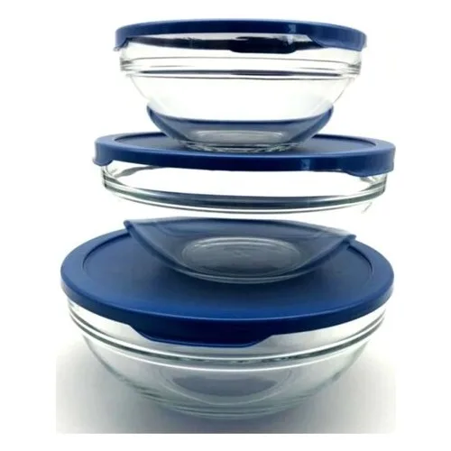 Pasabahce Glass Chefs 3'lü Bowl Storage Container Blue