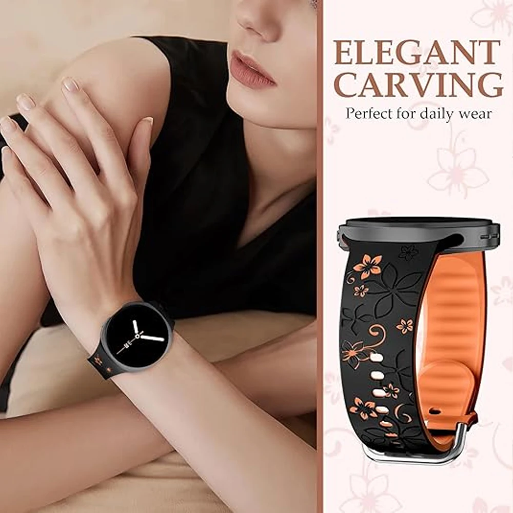 Flower Engraved Band for Samsung Galaxy watch 8 44mm 40mm Pulseira Belt Wrist Bracelets Correa Galaxy watch 8 classic 46mm Strap
