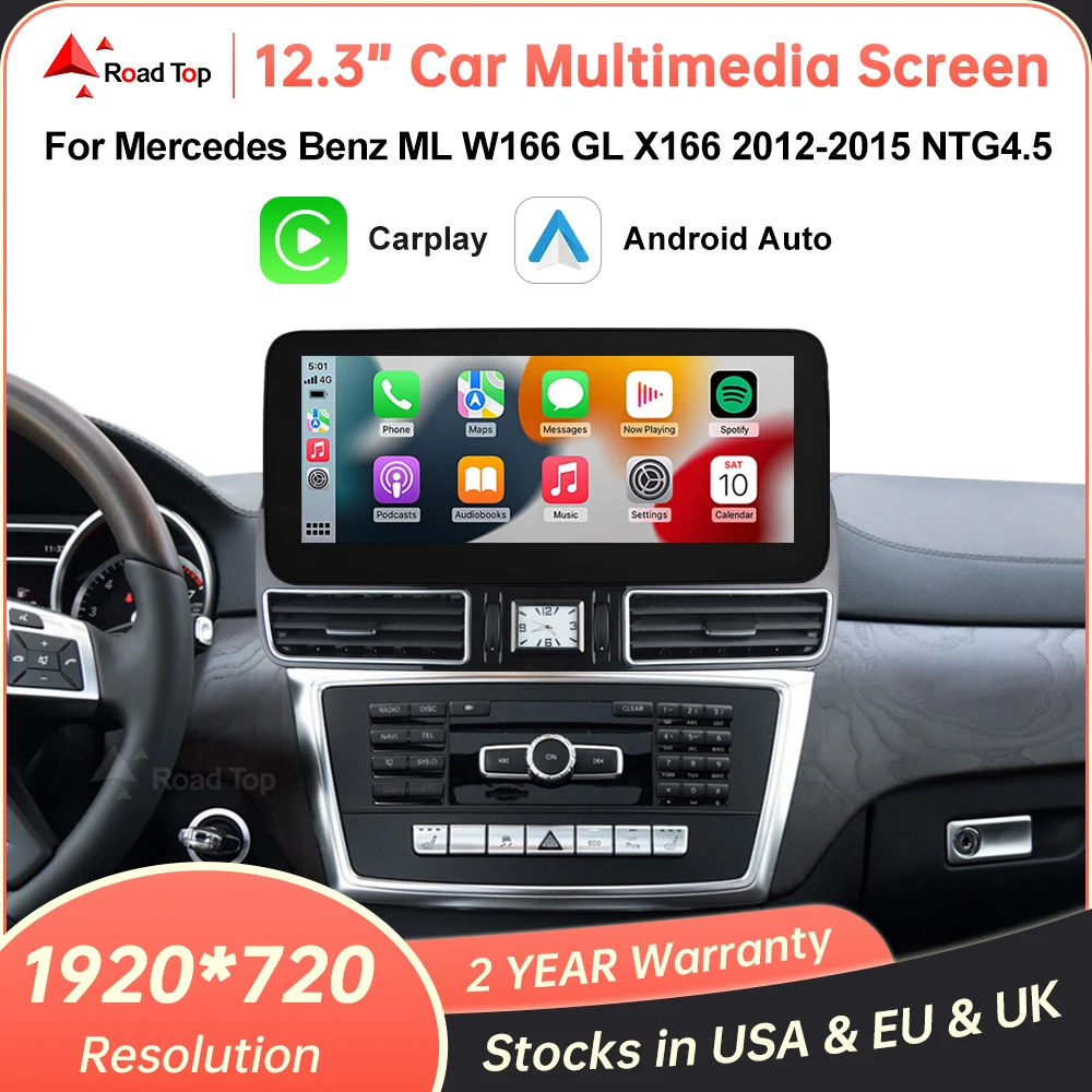 1920*720 Linux Touch Screen Wireless CarPlay Android Auto Multimedia Display for Mercedes-Benz ML GL W166 X166 2012-2015 NTG4.5