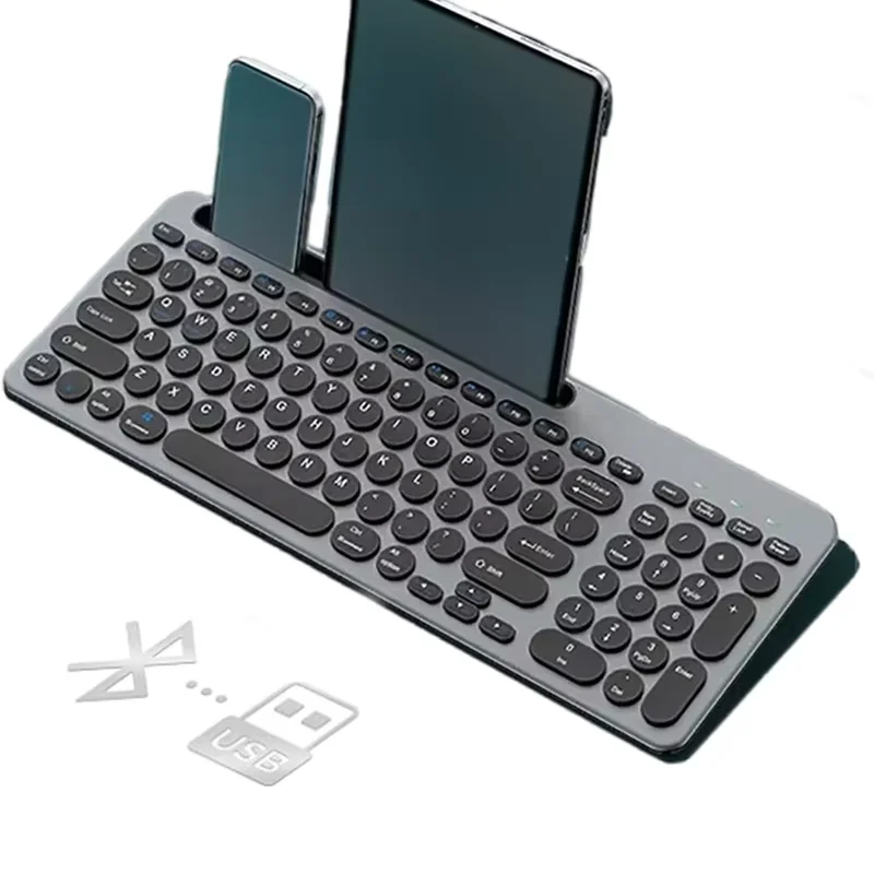 Ultra-Slim Full Size Multi-Device 2.4G/Bluetooth Keyboard with Tablet Holder USB Keyboard for iPad iPhone Mac