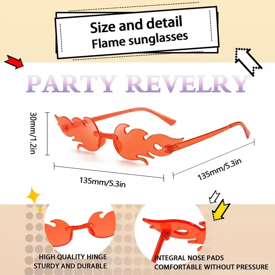 12-60pcs Fire Flame Shape Fashion Sunglasses Set for Summer Party Wedding Shower Halloween Costume Party Decor